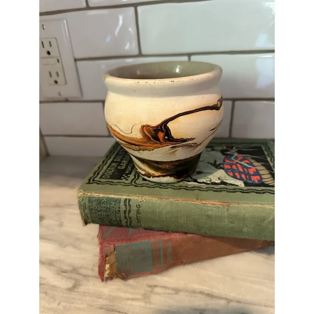 Nemadji Pottery Red Swirl Vase 12”Tall Multi Color Brown Swirls Western Decor